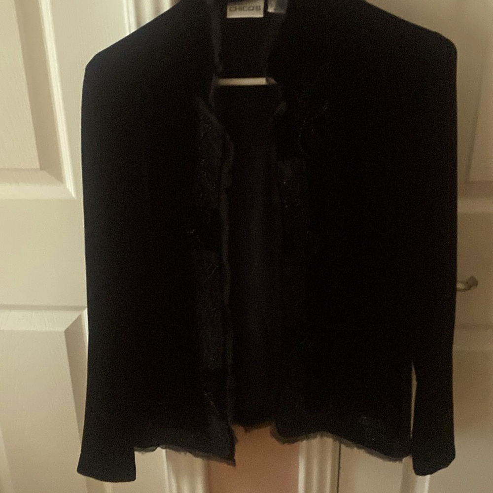 Black Velvet light weight blazer with beaded design.  Chico’s. Size 0 (S / 4/6)